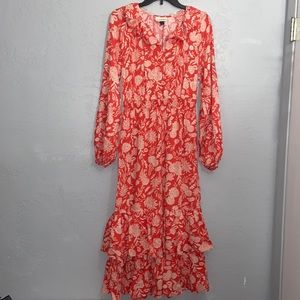 NWOT Universal Thread Ruffle Balloon Orange Floral Midi Dress Size XS